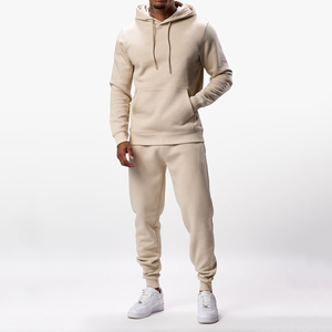 Color sólido 100% algodón gimnasio entrenamiento Fitness hombres chándal conjunto invierno pulóver Sudadera con capucha y pantalones de chándal cuello con capucha - Product Image 1