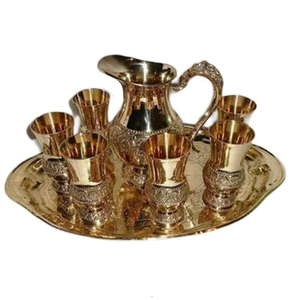 แก้วจานเงินศิลปะอินเดียพร้อมเหยือกสีทองชุดของขวัญภาชนะเครื่องดื่มและการจัดเก็บสำหรับบ้านโรงแรมและร้านอาหารที่ขายส่ง - Product Image 4