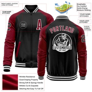 Personalizado negro carmesí-blanco bombardero Varsity Letterman dos tonos cremallera chaqueta cortavientos Streetwear vintage hombres Varsity chaqueta - Product Image 2
