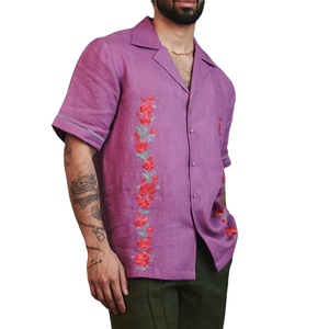Camisa Casual de Verano para Hombre, Transpirable, de Algodón y Lino, con Bordado, Manga Corta, Estilo Holgado, con Cuello de Botones, Teñida - Product Image 3