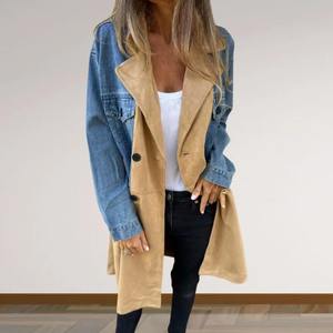 New Quality Long Sleeve <b>Cardigan</b> Jacket Fall Coat Denim Jacket Overcoat Patchwork Double-breasted <b>With</b> Flap <b>Pocket</b> <b>Lady</b> Overcoat - Product Image 5