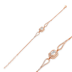 Clear Zircon Stone Design Baguette Shape <b>Charm</b> <b>Bracelet</b> Gold Plated Handmade Turkish 925 Sterling <b>Silver</b> Jewelry for Gift Party - Product Image 2