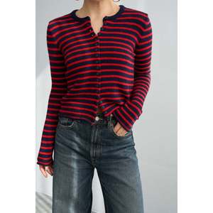 <b>Navy</b>-Red Thin Striped <b>Cardigan</b> - Product Image 2