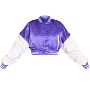 Veste universitaire tendance pour femmes avec logo personnalisé, manches en cuir imprimées brodées et respirantes, coupe ajustée 2025 - Product Image 1