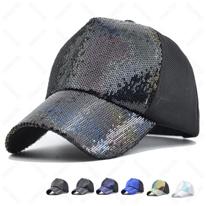 Moda logotipo personalizado 5 paneles gorra de béisbol bordado lentejuelas Snapback algodón malla Tucker sombreros para Mujeres Hombres de alta calidad - Product Image 1