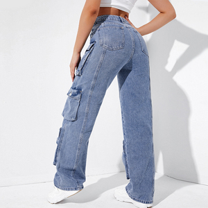 กางเกงยีนส์ขาสั้นสำหรับผู้หญิงกางเกงยีนส์ทรงหลวมเอวสูงมีหลายกระเป๋างานตามสั่งสไตล์ฮิปฮอปแบบกำหนดเอง - Product Image 3