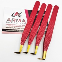 Pince à cils professionnelle ARMA INTERNATIONAL à 90 degrés, volume accru, pointe en plasma lisse dorée, logo personnalisé, acier inoxydable durable