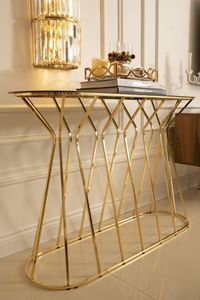 Console dorée Art déco avec motifs géométriques uniques. Élégant et chic. Disponible à prix de gros ! - Product Image 3