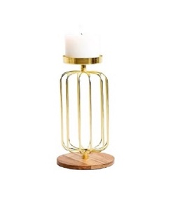 Bougeoir en fer écologique fait à la main avec support de pilier en or et base en bois pour la décoration de Noël à la maison - Product Image 1