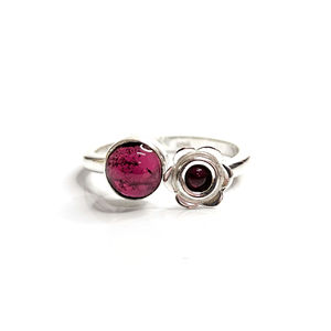 แหวนโกเมนแฟชั่น (3.2 กรัม) พลอยธรรมชาติประดับขอบทองคำชมพูและชุบทอง 18K ของขวัญสไตล์ทันสมัย - Product Image 1