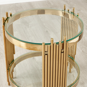 โต๊ะข้างแก้วแบบหุ้มก้านสีทองทรงกลมแก้วทรงกลมแท่งแนวตั้งโทนสีทอง2ชั้นโต๊ะด้านข้างขายดีที่สุด - Product Image 2