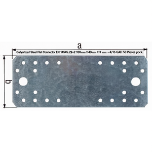 Galvanized Steel Flat Connector EN 14545:29-2 180mm X 40mm X 3mm 4/16 GAH 50 Pieces Pack - Product Image 3
