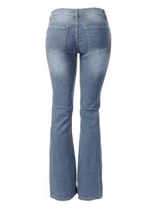 Vaqueros de mujer casuales de corte bootcut ajustados de algodón con efecto desgastado y roturas, estilo desgastado, cinco bolsillos, cintura con botones y cremallera, estilo cargo con logo. - Product Image 5