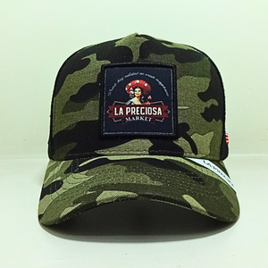Wholesales 5 Panel Trucker Hat Camo Hunting Snapback Cap Custom <b>Embroidery</b> Woven Logo <b>Material</b> American & Mexico Flag Factory VN - Product Image 2