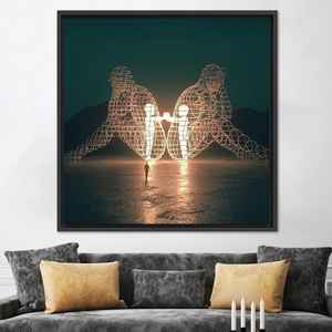 Modern Tempered Glass Wall Art: Burning Man Couple <b>Canvas</b> Print,BLACK <b>FRAMED</b> <b>CANVAS</b> - Product Image 1