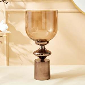 Juego de 2 jarrones de cristal hechos a mano con base de metal de estilo costero, gran venta al por mayor, último diseño de maceta de boda - Product Image 1