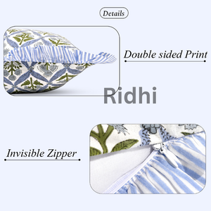 Housse de coussin lombaire RIDHI 20x36 à volants bleus en acier léger, motif floral, imprimé à la main sur coton, personnalisable, amovible, lavable, décorative - Product Image 2