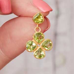 Nouvelle vente naturel vert péridot trèfle en forme de goujon goutte boucle d'oreille solide crochet boucle d'oreille lunette réglage bijoux cadeaux pour elle - Product Image 3
