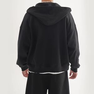 400gsm Basics Cotton Terry Toweling Zip-up Hoodie Casual High Quality Off-Shoulder Hoodie Plain Oversized Men Zipper Hoodies - Product Image 4