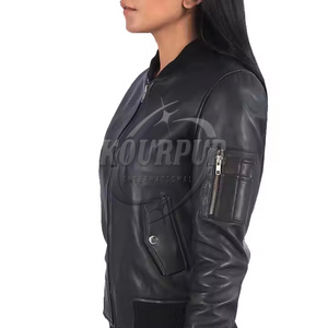Venta al por mayor de chaqueta de cuero de piel de oveja negra hecha a medida para mujer 100% PU nuevo estilo patrón sólido opciones de Color personalizado disponibles - Product Image 5