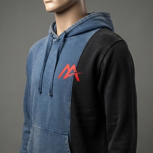 MATTIERA Mens Blue Black Two Tone Pullover <b>Hoodie</b> <b>Red</b> Logo Fleece Sweatshirt Streetwear Casual Hooded Tops Custom Wholesale OEMs - Product Image 4