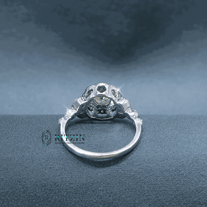 Off-White 6MM Round Cut Moissanite Halo Floral Style Sterling Silver Prong <b>Set</b> Engagement <b>Ring</b> for <b>Women</b> - Product Image 6