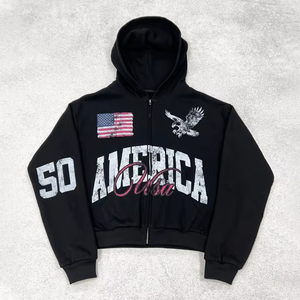 Fabricant d'impression de luxe personnalisée graphique délavé à l'acide veste surdimensionnée fermeture éclair 100% coton Vintage hommes à capuche - Product Image 1