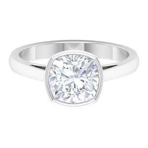 Bezel Set Cushion Shaped Moissanite <b>Solitaire</b> Engagement <b>Ring</b>, Cushion Cut Engagement <b>Ring</b>, 925 Sterling <b>Silver</b> - Product Image 4