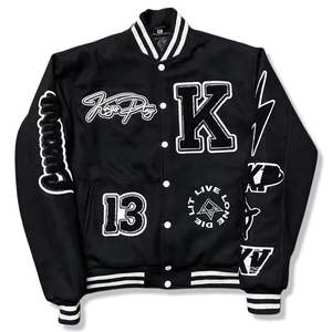 เสื้อแจ็คเก็ตเบสบอลทรงบอมเบอร์แบบสลิมฟิตสำหรับผู้ชาย สไตล์วาร์ซิตี้  ผ้าฝ้าย 100% คอตั้ง สีน้ำเงิน  พร้อมปักโลโก้ตามสั่ง - Product Image 6