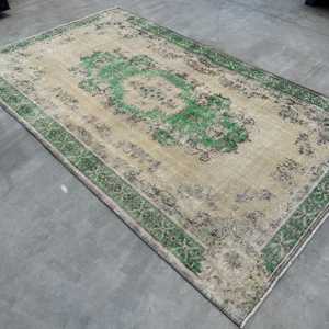 พรมตุรกี, พรมวินเทจขนาด 5.3x8.6 ฟุต, พรมขนสัตว์สีเขียวลายนามธรรม - Product Image 2