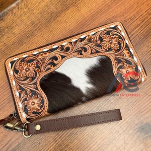 Cartera de gran capacidad de cuero de vaca mecanizada a mano para mujer 2025 con muñequera de cuero genuino multifunción cremallera embrague más cercano - Product Image 1