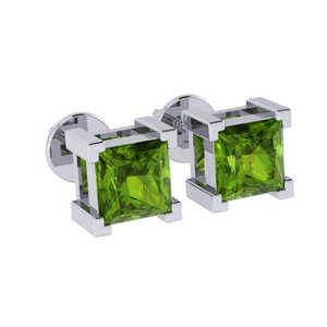 Pendientes de botón de plata de ley chapados en oro blanco con peridoto redondo de 6.6mm, piedra de nacimiento de agosto, joyería fina - Product Image 2
