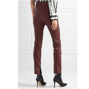 กางเกงผ้ายืดเอวสูงสำหรับผู้ใหญ่กางเกงหนังทรงตรงลายตรงดีไซน์แบบกำหนดเองสำหรับฤดูหนาวของผู้หญิง - Product Image 4