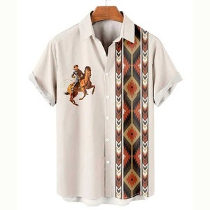 Camisa de verano para hombre, ropa informal sencilla, camiseta de manga corta, Blusa con botón de solapa de vaquero, ropa de calle, estampado Vintage de punto para hombres - Product Image 3