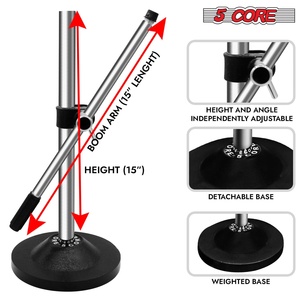 Support de microphone à 5 tiges réglable pour bureau, pied rond, pour micro - Product Image 2