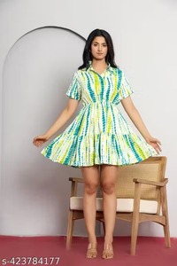 ชุดเดรสสั้นผ้าฝ้ายอินเดียทำด้วยมือความยาวขนาดเล็กมีสไตล์สำหรับผู้หญิงใส่ในชีวิตประจำวันหรือในโอกาสพิเศษซักได้ - Product Image 2