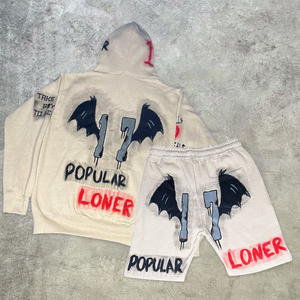 Acid Wash Sun Faded Distressed Vintage Custom Full Zip up Hoodie y Sweat Shorts Set para hombres Verano 100% Algodón Secado rápido - Product Image 3