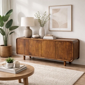 GAIA Solid Mango Wood <b>Sideboard</b> | Japandi Mid Century Style Farmhouse Kitchen Furniture | Organic Shape Luxury <b>Storage</b> Cabinet - Product Image 2