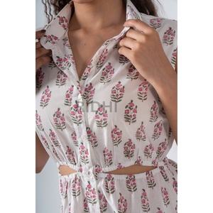 Nueva llegada Vestidos para damas con bolsillos Bloque de mano indio Estampado floral Tela de algodón Vestido de verano Ropa cómoda para mujer - Product Image 4