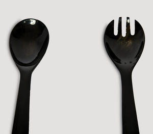 Juego de Servidores de Ensalada de Cuerno Natural Negro Sólido, Hecho a Mano, con Elegantes Mangos Cónicos Modernos, Cuchara Grande para Mezclar y Servir - Product Image 6