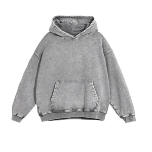 Pull à capuche surdimensionné personnalisé gris élégant pour hommes sweat-shirt lourd pour l'hiver anti-rétrécissement imprimé caractéristique lavé à l'acide - Product Image 5