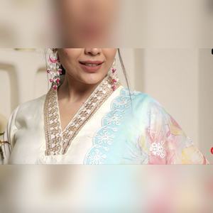 Prix de gros du fabricant, ensemble de kurti en coton aleena chanderi avec dupatta en organza brodé, en tailles en gros de S à XXL - Product Image 4