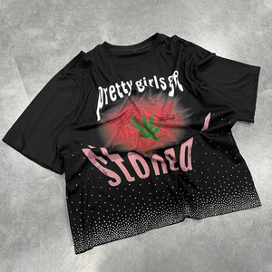 Chemises noires personnalisées de haute qualité 100% coton T-shirts graphiques personnalisés avec impression Dtg Chemises surdimensionnées avec strass pour hommes - Product Image 1