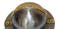 Mini casque médiéval normand viking rond fait main, en acier poli, avec logo personnalisé imprimé UV, artisanat en métal argenté