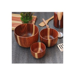 Unique Design Household Flatware Natural Wooden <b>Bowl</b> Server <b>Set</b> High Quality Mango Wood Salad <b>Bowl</b> Wooden Mixing <b>Bowl</b> - Product Image 1