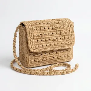 Fashion Beige Woven Raffia Crossbody <b>Shoulder</b> <b>Bag</b> with Tassel Adjustable <b>Strap</b> & Magnetic Closure for Beach Travel & Daily Use - Product Image 3