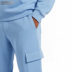 100% Cotton Fleece <b>Distressed</b> Embroidery Breathable Hooded Tracksuits for Men Flare Sweat Pants Hoodie Set Puff Printing Logo - Product Image 6