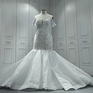Elegant Off Shoulder Lace Vestidos De Novia Beaded Mermaid Wedding Dresses Formal Bling Reception Dress For Bride