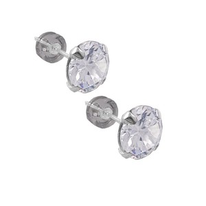 White cubic zirconia stud <b>earrings</b> 6mm 925 sterling silver <b>post</b> hypoallergenic set of 6 pairs - Product Image 2