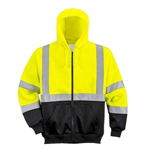 Hi Viz <b>Vis</b> <b>High</b> Visibility ANSI Class 1 100% Cotton Waterproof Customized Logo Hoodie <b>Jumper</b> Two Tone Pullover Fleece - Product Image 1